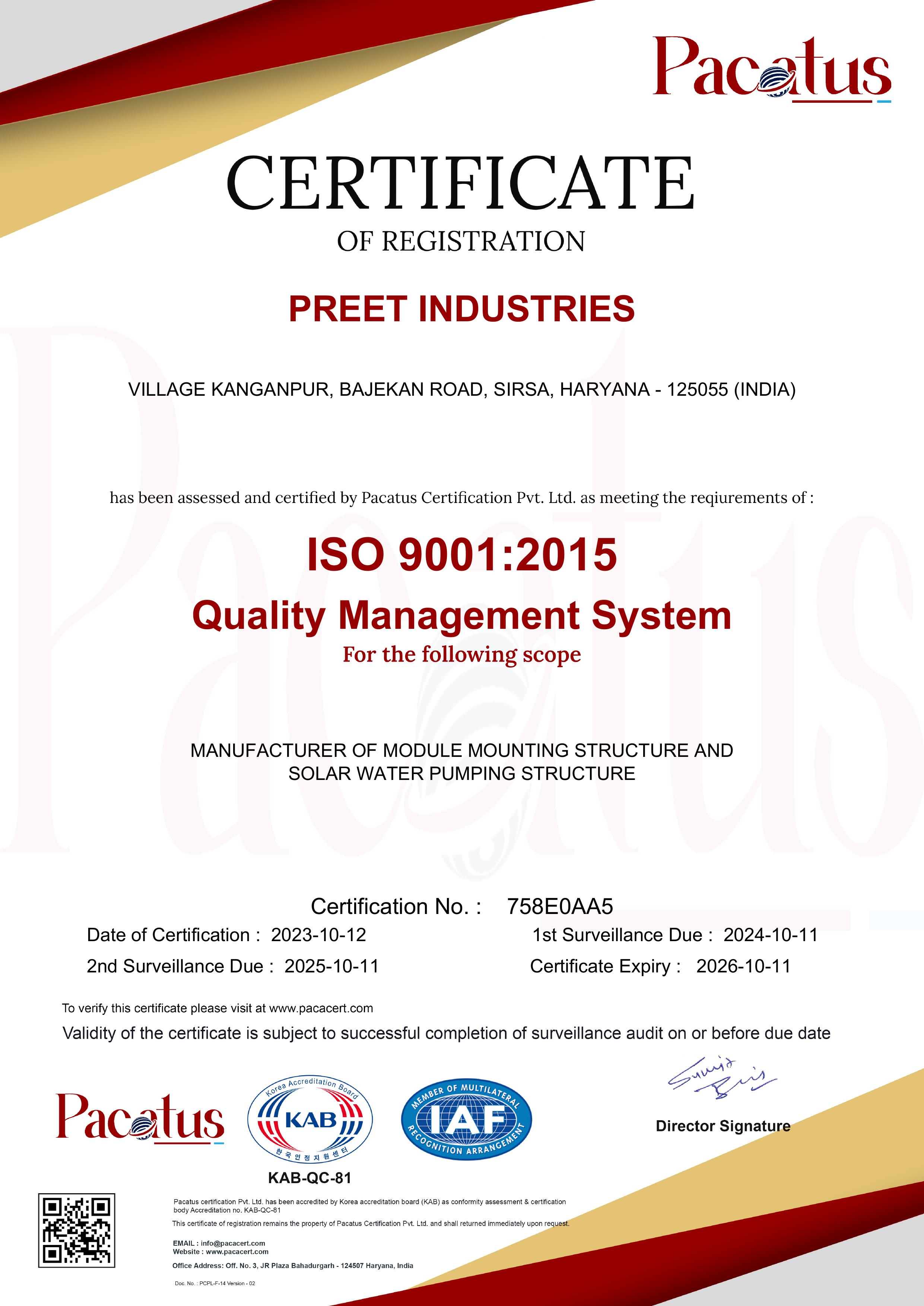 ISO 9001 Certificate